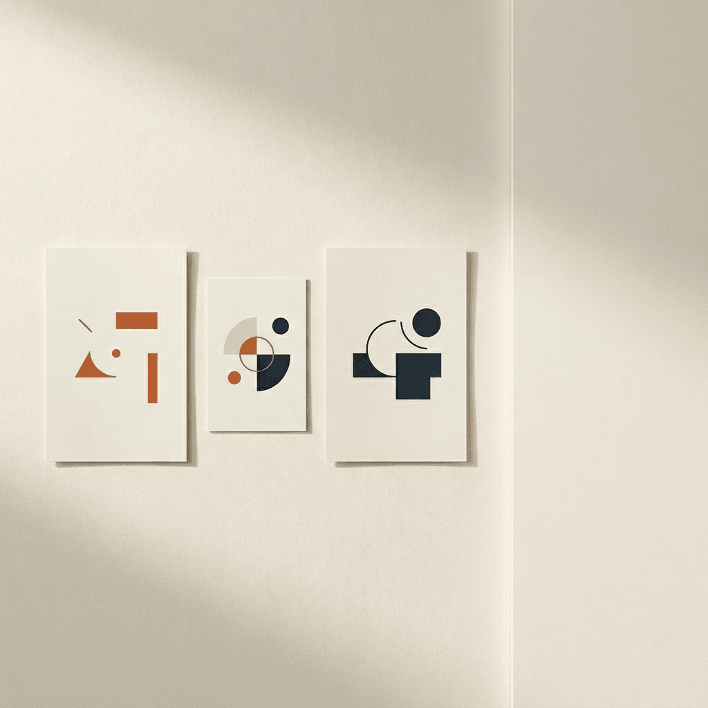 Two-panel editorial flat lay of AI-generated ad creative samples in Nordic studio light, one photorealistic product frame on the left, one headline-led poster frame on the right, arranged as a comparison spread