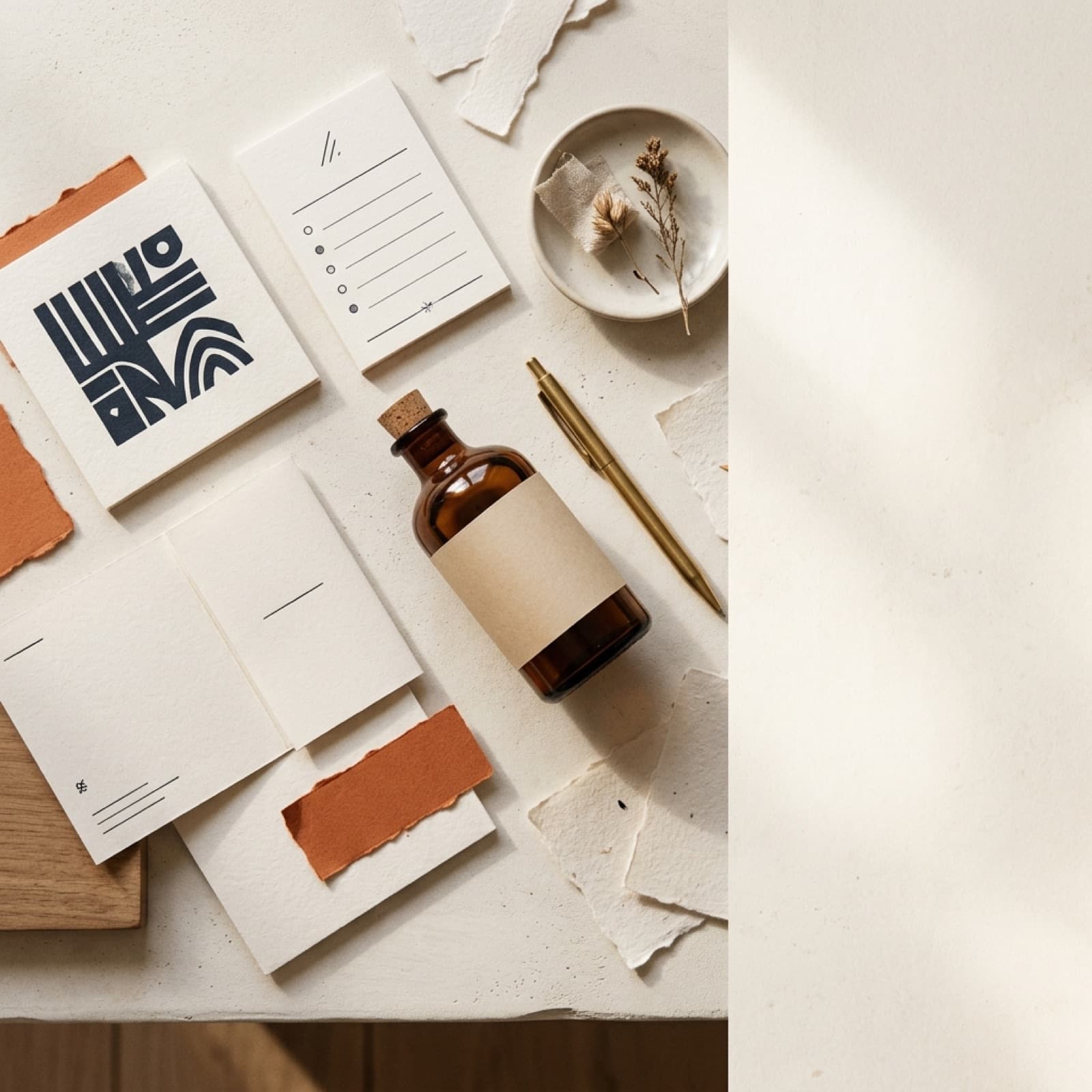 Editorial overhead flat lay of numbered paper checklist cards on a warm off-white Nordic surface