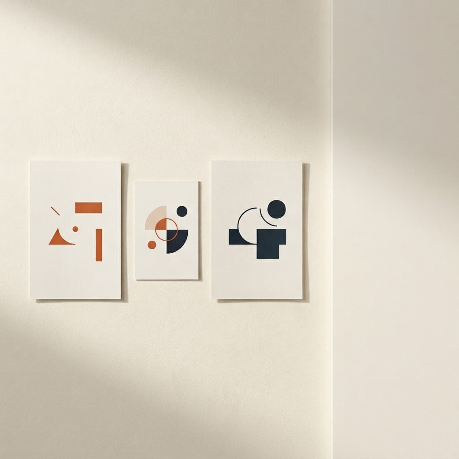To-panel editorial flat lay af AI-genererede annonce-kreative proever i nordisk studielys, et fotorealistisk produktbillede til venstre, et overskriftsdrevet plakatbillede til hoejre, arrangeret som et sammenligningsopslag