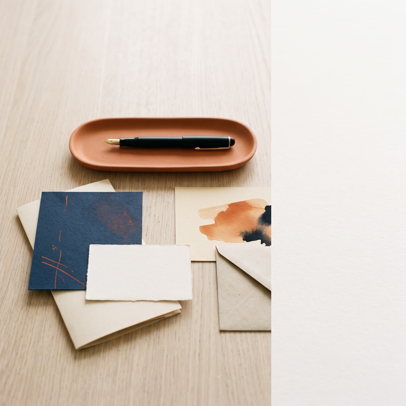 Redaktionelt flat lay af nummererede papkort og et enkelt produktelement på en varm offwhite nordisk overflade, der antyder en ramme for at blive citeret af ChatGPT.