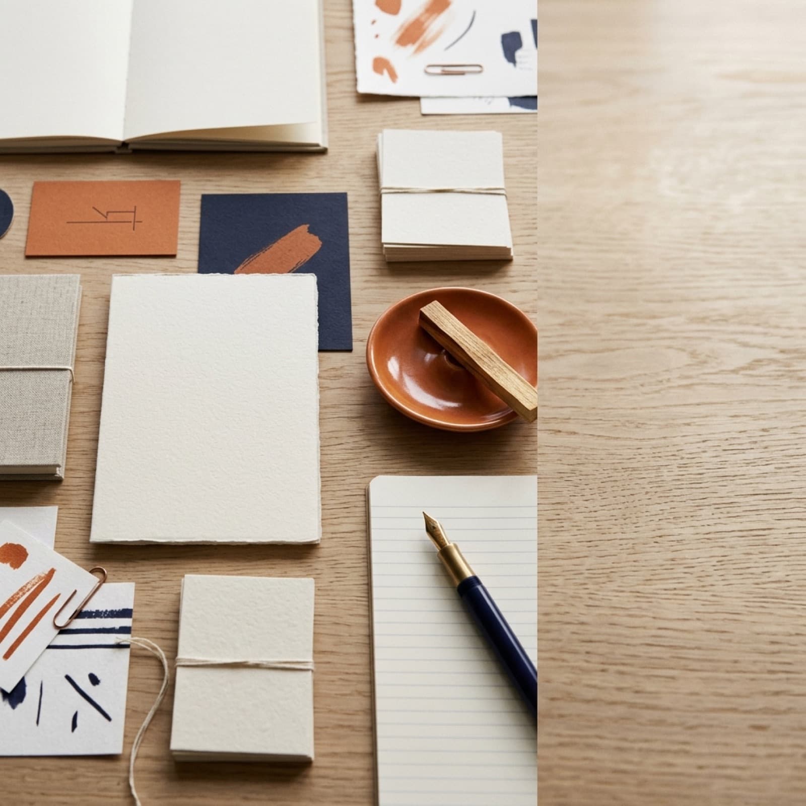 Redaktionelt fladt layout af papkort, der sammenligner to AI-svarmaskiner på en varm off-white nordisk overflade