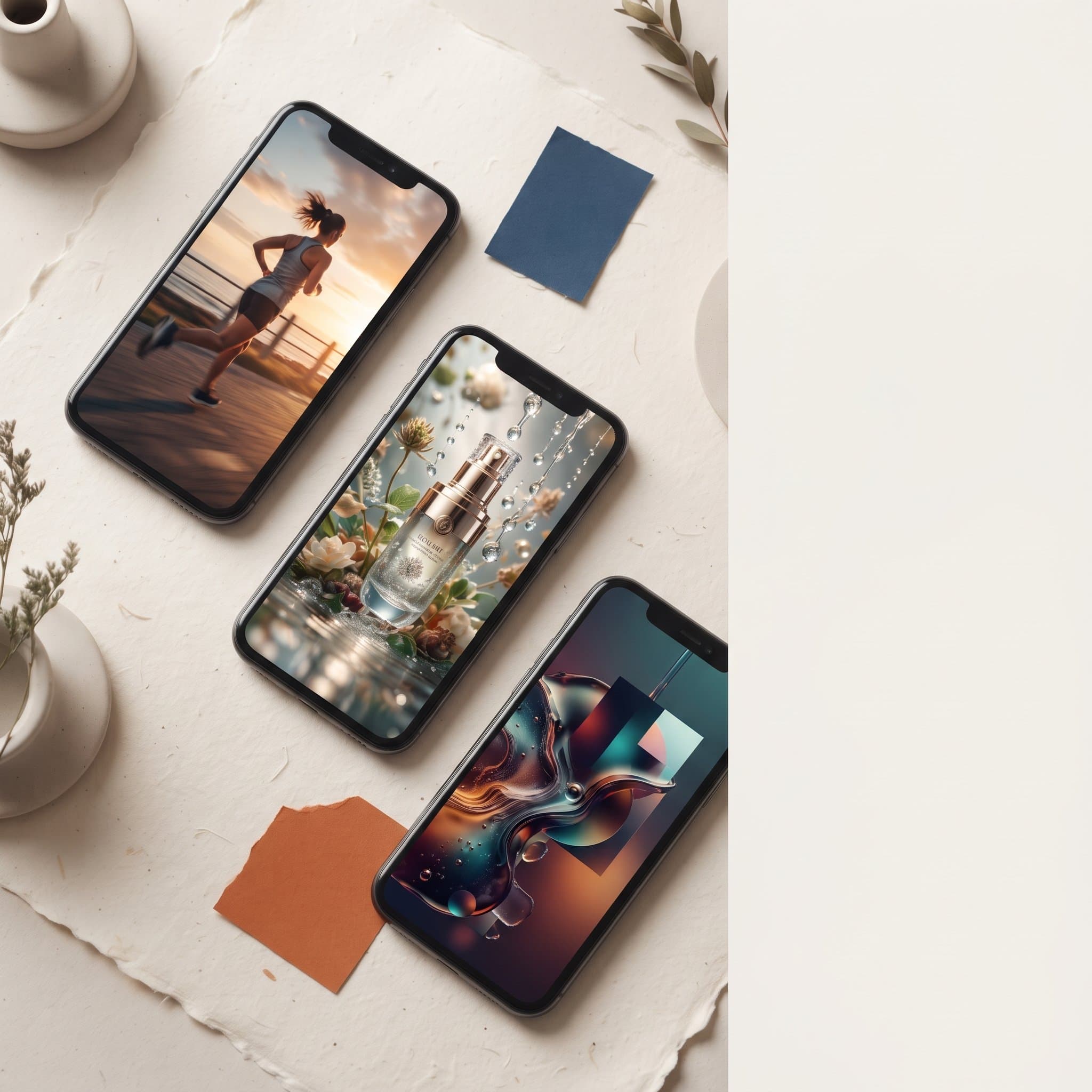 Redaktionel flatlay set oppefra af to markerede filmspoler pa en varm offwhite nordisk overflade, der repraesenterer konkurrerende AI-videomodeller til annoncekreativ produktion