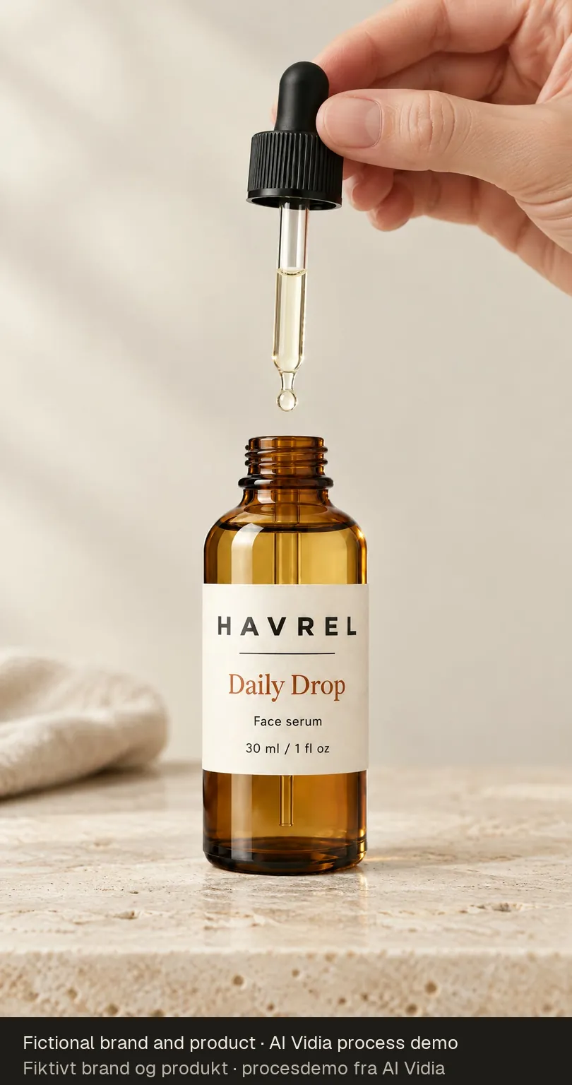 Ad frame: a hand holds a pipette above the open HAVREL bottle; a second pipette is still visible inside the bottle