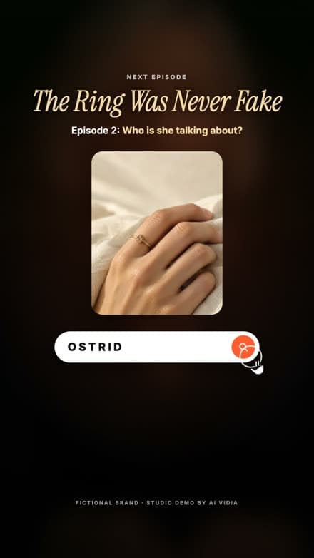 End card with the series title, the ring and a search bar reading OSTRID