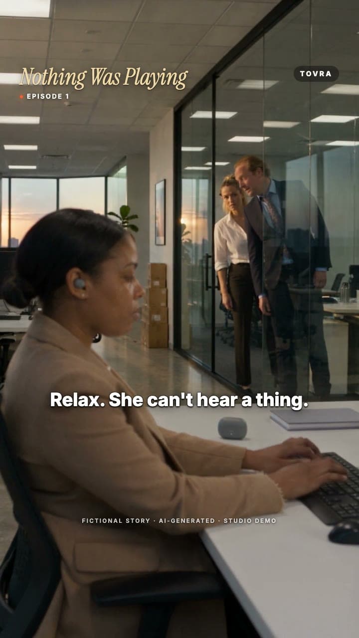 Episode Nothing Was Playing: Greg gossips about Maya while she wears a TOVRA earbud; she takes it out, says nothing was playing, and the managing director introduces her as his new boss