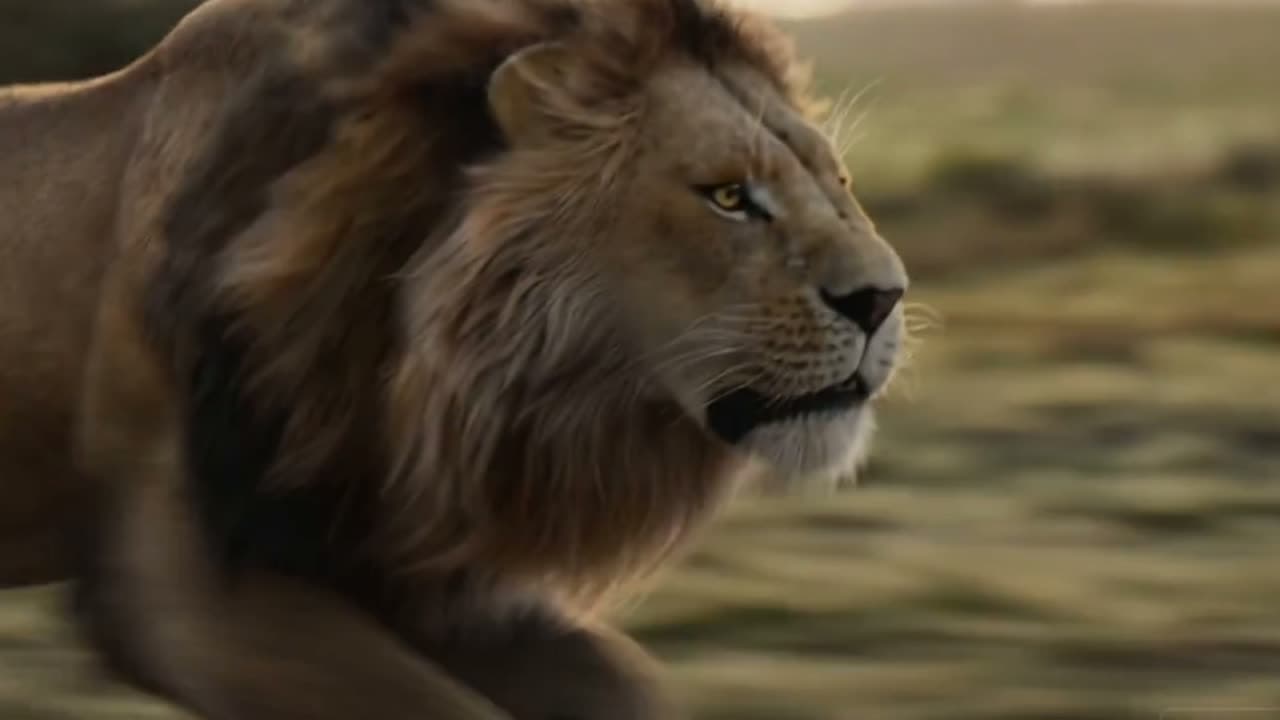 AI-genereret naturfilm med en løve, der løber over savannen.