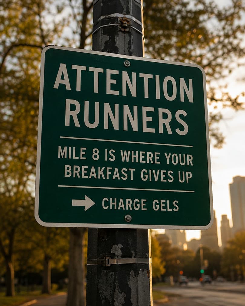 AI-generated spec ad for a fictional brand: guerrilla street-sign ad for running gels