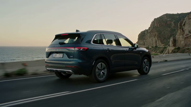 AI automotive driving scene. Cinematic 16:9 ad cut