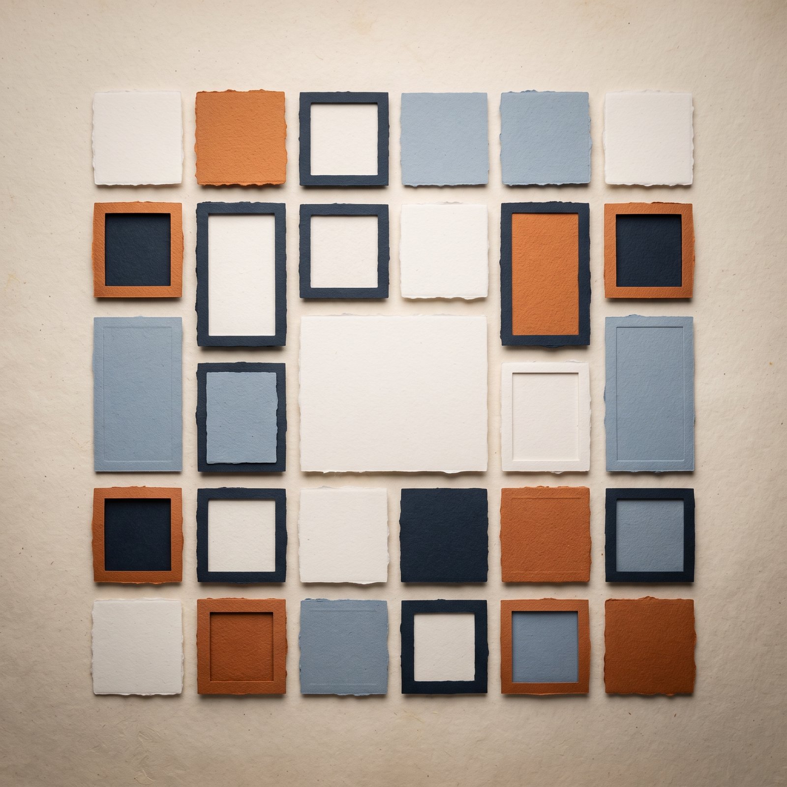 A modular grid of square and vertical ad frames rendered from one locked brand system, laid out as a Threads creative batch on a warm off-white surface