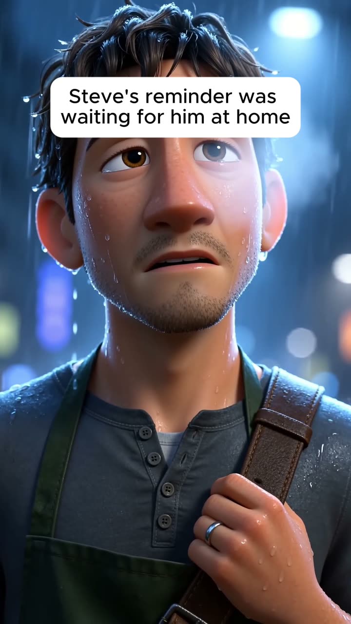 Andy Okay animated ad: a barista walks home in the rain and is met by his two children under the No Bad Days print