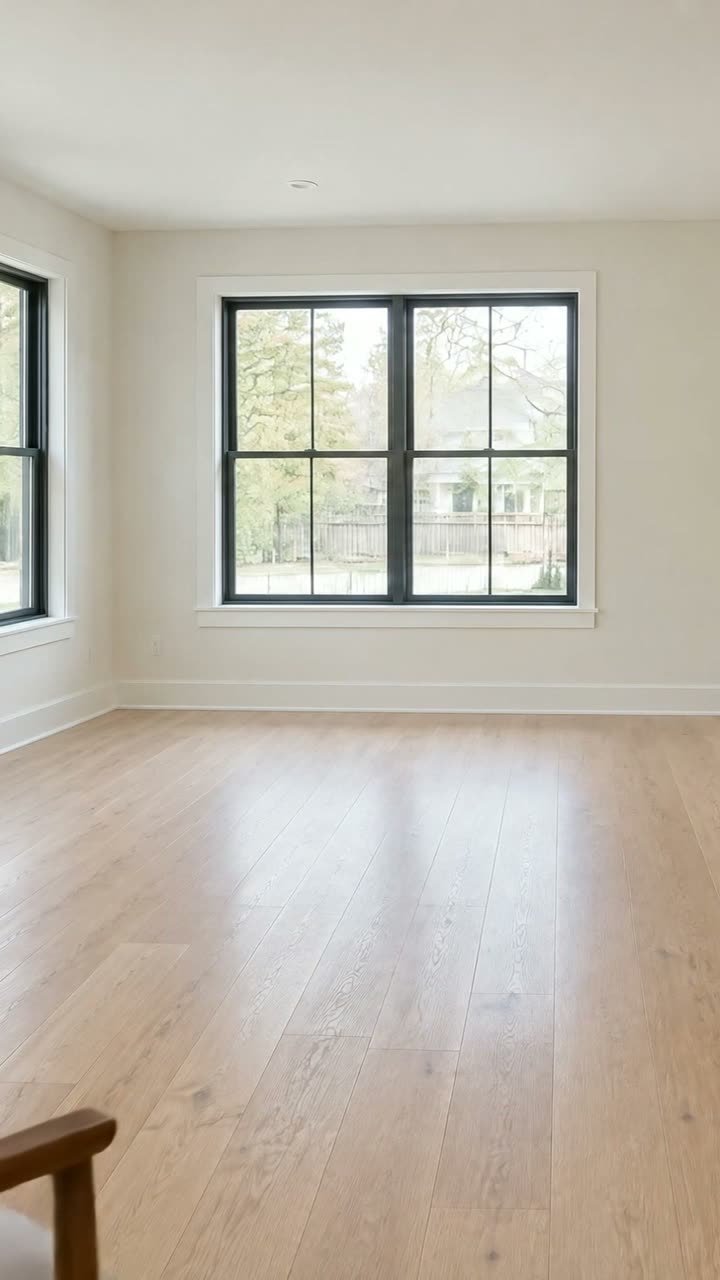 Demo living room going from empty to virtually staged in one continuous shot