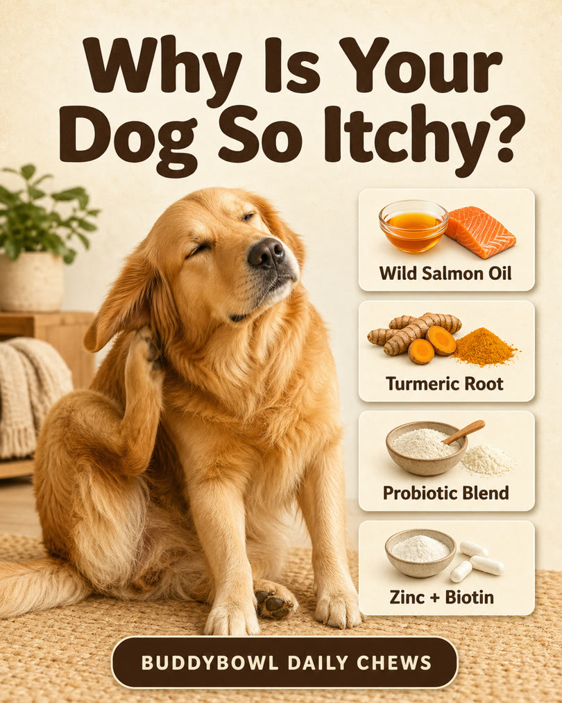 AI-generated spec ad for a fictional brand: Dog supplement ad with ingredient stack