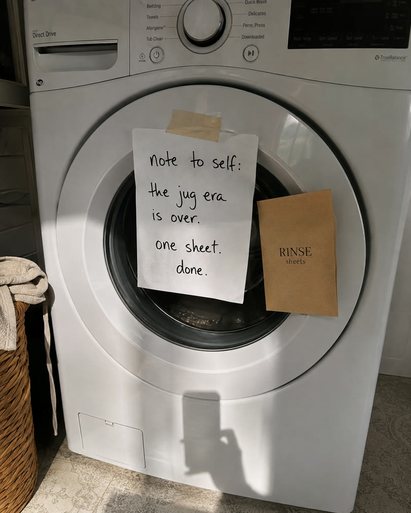 AI-generated spec ad for a fictional brand: lo-fi laundry note ad for detergent sheets