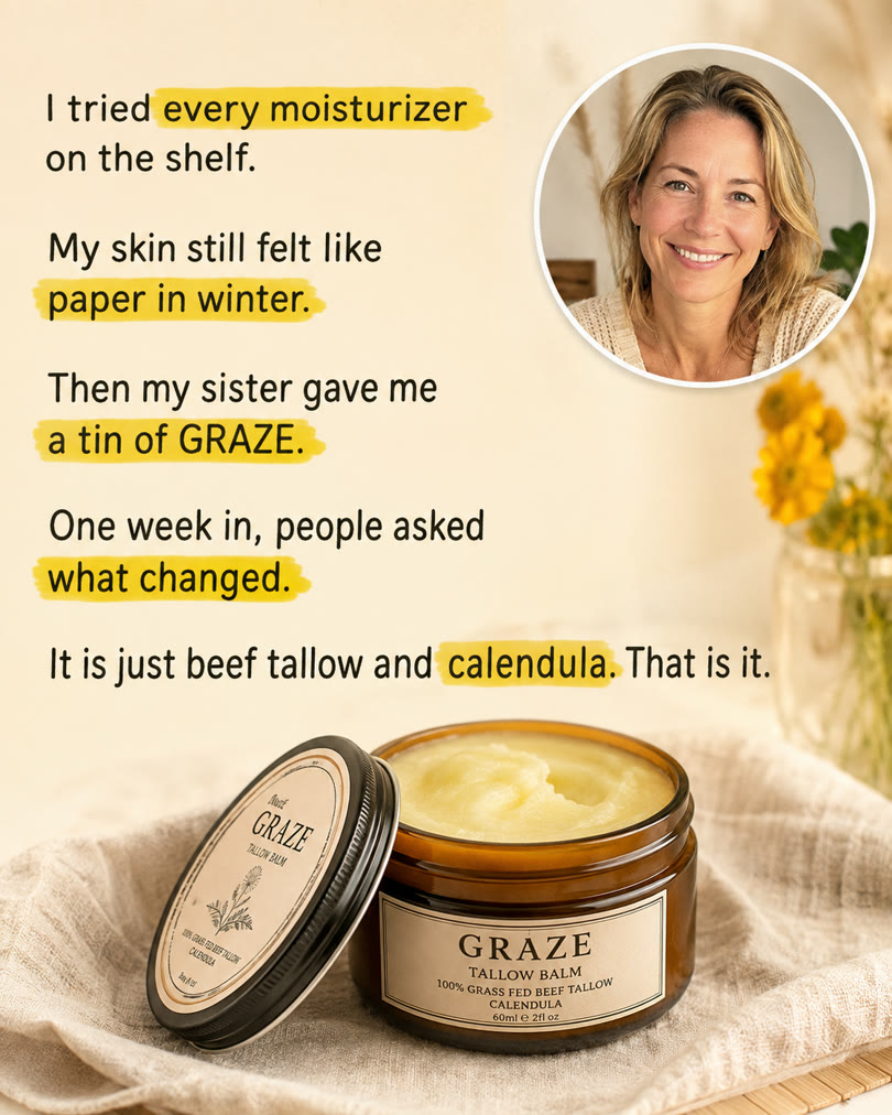 AI-generated spec ad for a fictional brand: highlighted testimonial story for a tallow balm